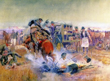Bronc para el desayuno 1908 Charles Marion Russell Indiana cowboy Pinturas al óleo